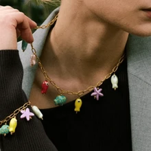 VKHK 1Pc Y2K 18K Gold Plated Stainless Steel Ceramic Starfish Fish Drop Pendant Necklace For Women Fashion Cute Jewelry Gift