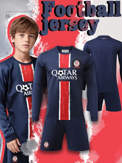 Customizable Children's And Youth Football Sets (8-12 Years Old) For 2024-2025- Personalized Jerseys And Shorts Sets, Home Design Style, With Customizable Logos, Numbers, And Text Content