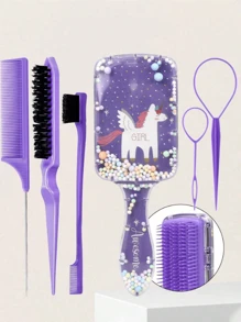 6pcs/Square Transparent Cartoon Children's Comb, Smooth Hair Comb, Home Hairdressing Comb, Scalp Massage Comb, Bubble Ball Plastic Comb, Hairdressing Tip Tail Comb, Three Rows Brushing Comb, Double Headed Comb Styling, Brushing Brush, Eyebrow Brush, Makeup Disc Hair Set, Brushing The Best Personalized Gift For Your Girl