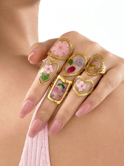 1 pieza Anillo abierto con flor chapado en oro de 18K para mujeres y niñas, joyería bohemia de acero inoxidable ajustable para playa, regalo del Día de la Madre, regalo para maestros, regalo de graduación, para viajes de verano y festivales, para fiestas diarias, accesorios de rave/baile de graduación, joyería dorada amarilla