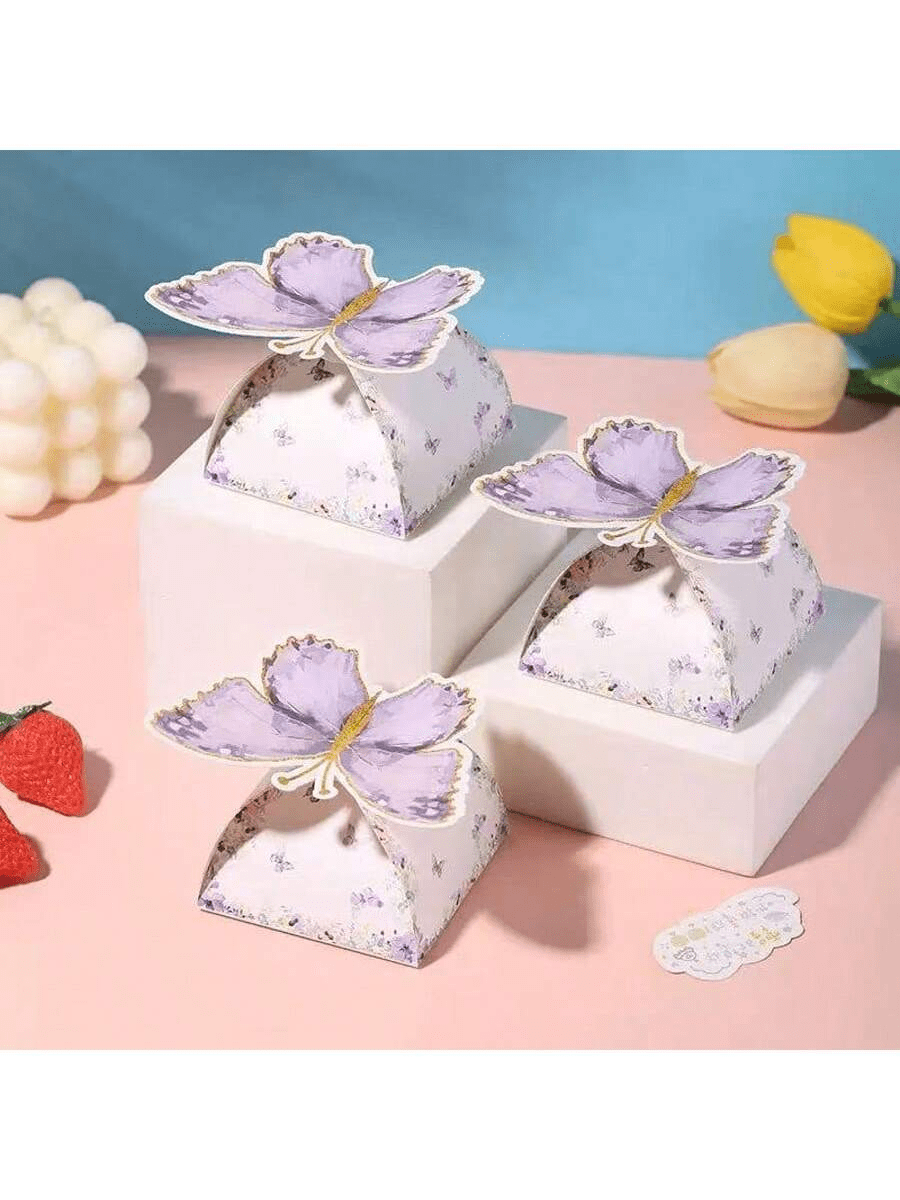 5/10/15/20 Piece Wedding Butterfly Candy Box With Decorative Flower Design - Universal Paper Gift Box For Birthday, Wedding And Party Favors
