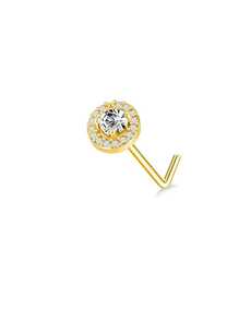 1pc Round-Shaped L-Shaped Nose Stud With Micro-Inlaid Synthetic Zirconia Stone, Fashionable, Minimalist And Elegant, Suitable For Women For Daily Wear, Festivals And Parties