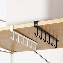 1/2pcs Metal 6-Hook Hanging Rack, Cabinet Cloth And Towel Rack, Kitchen Non-Perforated Storage Rack, Shelf Board Expansion, Multi-Functional Storage Rack - Multicolor - View 3