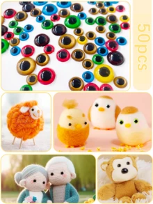 50 piezas Juego de ojos de plástico - Ojos redondos planos de 8 a 12 mm, adecuados para amigurumi, escultura suave y artes textiles | Ojos de varios tamaños para proyectos DIY de adultos - colores mezclados - Ver 8
