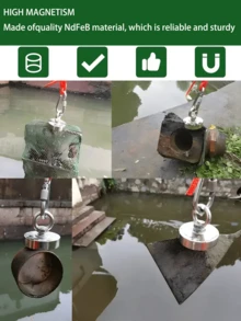 1 件/2 件水下磁性检索工具，可承受 90 毫米直径、140 千克拉力，钕磁检索磁铁（带/不带绳） - 銀色 - 查看 6