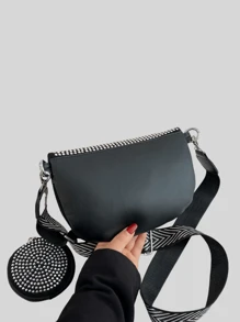Bolso bandolera, riñonera y bandolera para el pecho con monedero para mujer, con detalles de pedrería, brillo y strass