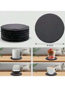 1pc/4pcs Slate Drink Coasters, Black Slate Stone Coasters, Creative Insulated Pads, Suitable For Beverage Hall, Cafe, Kitchen, Restaurant And Other Places. Gift For Family And Friends.