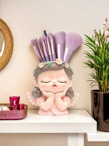 1pc Creative Little Fairy Makeup Brush Storage Tube Dressing Table Desktop Eyeshadow Eyebrow Pencil Brush Pencil Holder Storage Rack, Little Girl Light Luxury High-End Office Decorative Ornaments, Girly Heart Desktop Storage Girl Gift Ins, Best Gift, Winter, Decorations, Home, Wedding Decorations, Home Decorations, Jewelry Collection Box, Party Decoration Valentine's Day Birthday