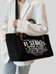 Borsa a tracolla riutilizzabile da donna con stampa a lettere, borsa casual in tela, borsa da scuola o spesa di grande capacità, extra large e rinforzata, borsa da donna, borsa da viaggio in tela