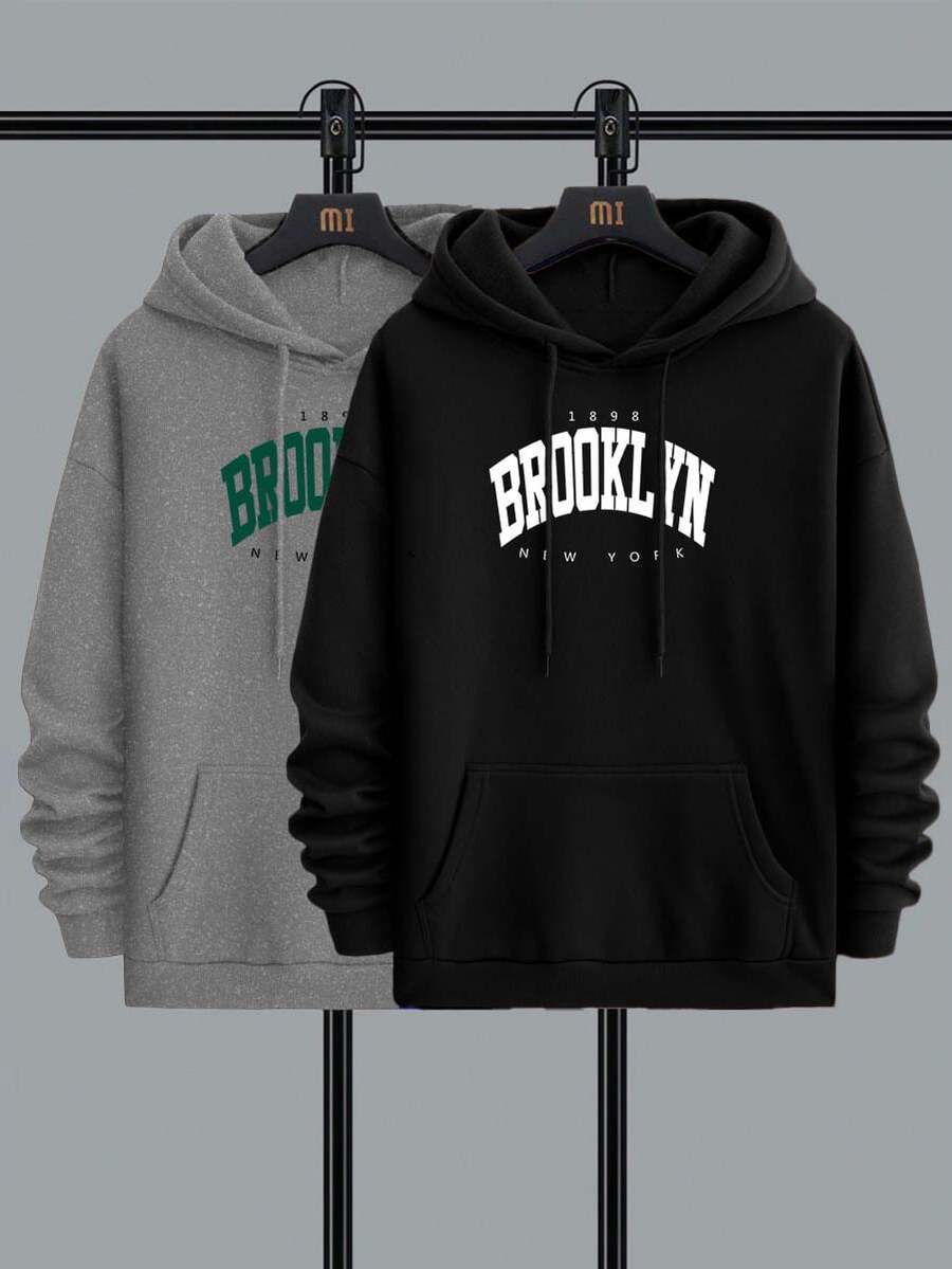 Kit 2 NY Cold Weather Blouse New York Men's Sweatshirt Hooded Sweatshirt With Pocket Kangaroo Warm Jacket - 灰色 - 查看 1