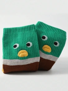 1 Par/2 Pares/4 Pares Meias Crew de Mulher com Estampa de Pato Fofa, Macia e Confortável, Design de Meia-Altura na Moda, Adequado para Feriados e Aniversários