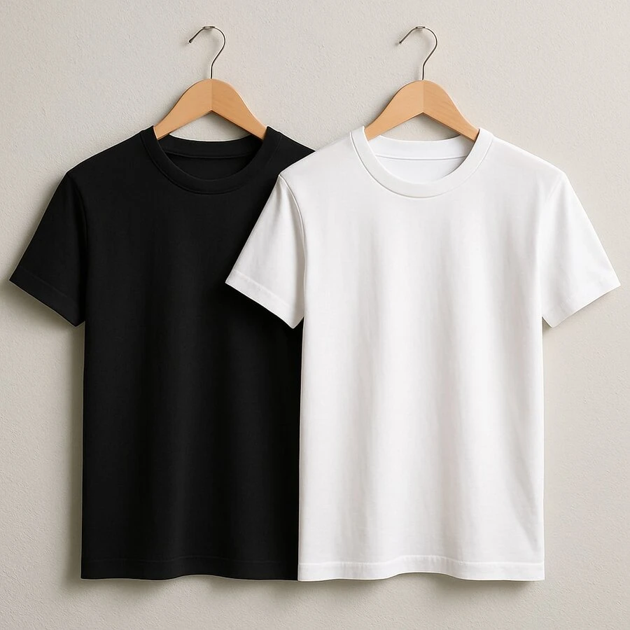 Kit 2 Basic T-Shirts Streetwear Shirt Slim Men's T-Shirt Promotion Cotton Various Colors - Blanco/Negro - Ver 1