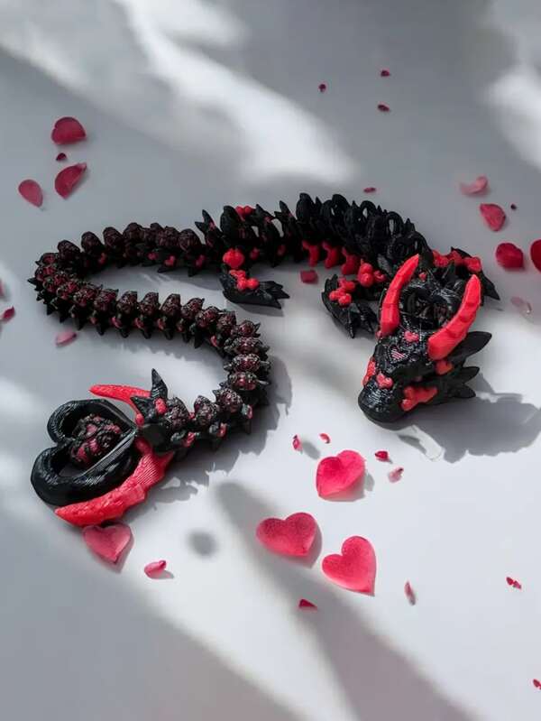3D Printed Dark Love Dragon, PLA Material, Bedroom Desktop Decor, Unique Gift For Fantasy Lovers, Valentine's Day Gift