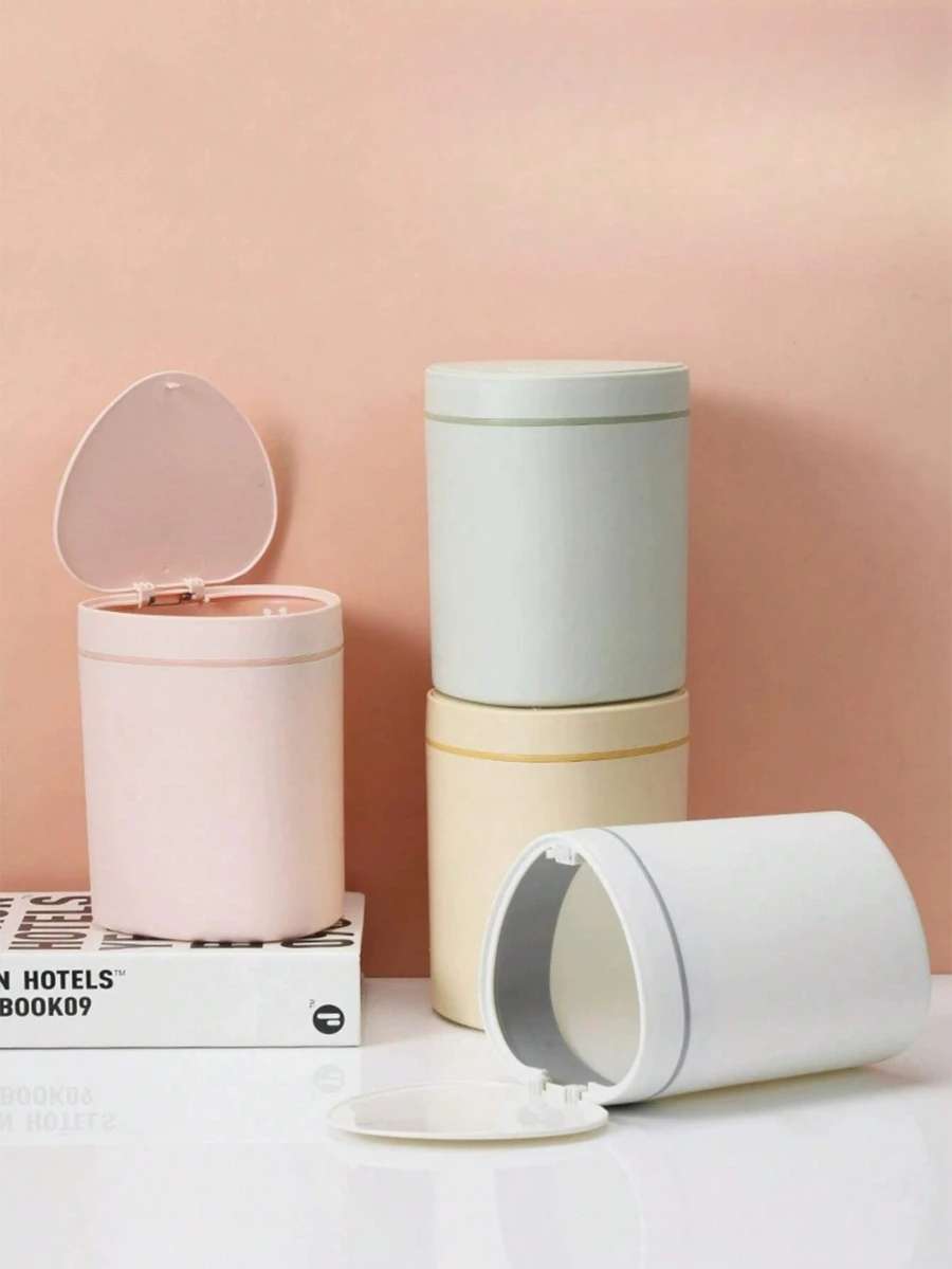 Mini Desktop Trash Can With Lid, Plastic Desktop Waste Paper Basket, Twist-Lid Design Prevents Odor Leakage, Can Be Used To Store Fruit Peels And Paper Scraps To Keep The Desktop Clean, Also Suitable For Bathroom, Home Office, Coffee Table, Office, Living Room, Study And Other Occasions, An Ideal Choice For Back To School Season. - Multicolor - View 1