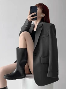 女士红色时尚商务休闲夹克，轻便春秋西装外套