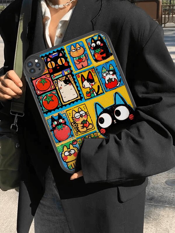 1 Peça Capa Anti-queda para Tablet em Estilo de Desenho Animado Americano com Padrão Colorido de Gato Tomate, com Acolchoamento Anti-queda Grosso de 360 Graus para iPad 10ª Geração de 10,9 Polegadas, Capa Protetora de Couro Portátil para Tablet iPad de 10,2 Polegadas