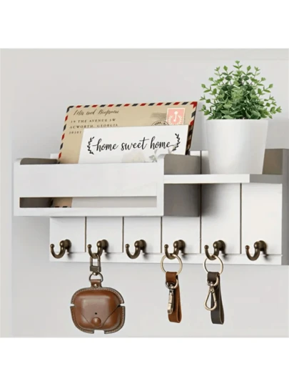 1 Set Rustic Wooden Wall Mounted Key Holder With Shelf And Hooks, Farmhouse Style Entryway Mail Organizer, Key Rack Storage Solution For Home Decor, Living Room, Bedroom, Kitchen, Hallway, Perfect Gift For Housewarming And Home Organization Enthusiasts Who Love Vintage Aesthetic Design