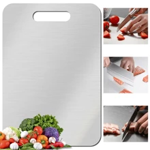Planche à découper en acier inoxydable - Double face, résistante à la rouille, pour la viande, les fruits et les légumes - Tapis à découper de cuisine haut de gamme avec une hygiène améliorée