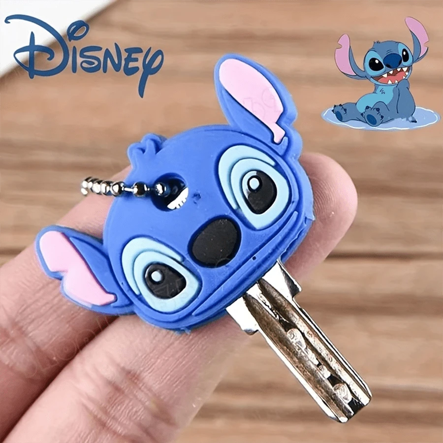Disney 1 Disney Stitch Key Chain, Cartoon-Style Key Cap, Portable Key Chain Accessory, Protective Key Case Car Accessories Bag Charm School