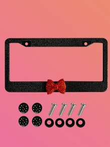 1 pièce Cadre de plaque d'immatriculation en plastique avec décoration en forme de nœud multicolore, fait main avec des strass brillants, livré avec des vis et des outils d'installation, imperméable et anti-rouille