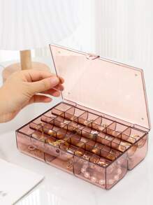 1pc Minimalist Transparent Amber Jewelry Organizer Box, Large Capacity Earrings Necklace Storage Box With Compartments, Portable Double Layer Jewelry Display Case For Women Storage Organizer Travel Essentials Back To School Dormitory Storage