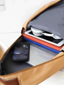 Cute Cartoon Capybara Fashion Large Capacity Travel, Gym, Versatile 4pcs Backpack Set - Khaki - View 4