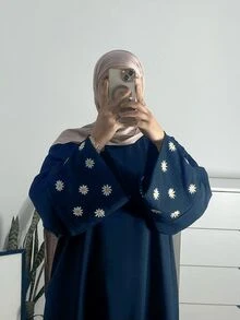 1pc Nida Fabric Single-Piece Women's Abaya With Embroidered Small Chrysanthemum Cuffs, Suitable For Spring, Summer And Autumn - Multicolor - View 20