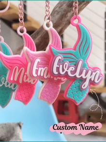 Mermaid Tail Summer Vibes Tropical Beach Name Personalized Custom 3D Printed Keychain Keyring Backpack Luggage Tag Gifts