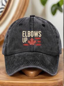 1pc Vintage Washed "Elbows Up" Maple Leaf Pattern Baseball Cap - Unisex, Sun Protection Hat, Adjustable Size, Distressed Look, Casual Outdoor Sports Cap, Suitable For All Seasons, Great Gift For Family And Friends
