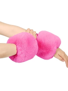 1 Pair Faux Fur Short Wrist Cuff, Elegant & Cute Fingerless Arm Warmer Sleeve For Women, Suitable For Daily Wear, Party, New Year Events, Matching With Coats, Sweaters, Dresses, In Black, White, Pink Colors