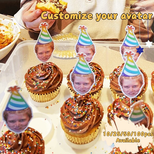 Custom Head Hat Cake Or Cupcake Toppers, Custom Face Photo Decorations, Custom Stickers & Photo Prints | Multiple Shapes | Perfect Party Favors, Gift Tags