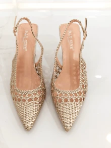 RevReaL Woven-Pattern Slingback Heels - Elegant And Lightweight Party Wedding Summer Bohemian - Gold - View 6