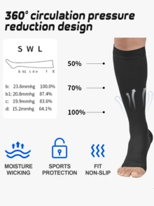 2 pares de calcetines de compresión con iones de cobre unisex, calcetines altos hasta la rodilla de punta abierta, adecuados para correr, ciclismo, yoga - Tela transpirable mezclada, material de punto duradero, lavable a máquina - Multicolor - Ver 5