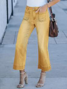 New Women's Cropped Washed Jeans, Fashionable And Sexy Trousers - Yellow - View 5