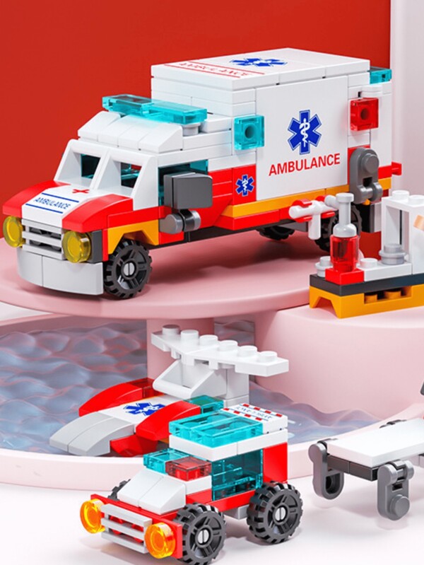 Set de bloques de construcción mini 6 en 1 con partículas pequeñas: Bomberos, Policía, Tanque, Ambulancia, Coche, Vehículo de Construcción para niños, juguete educativo y rompecabezas intelectual, regalo de decoración de habitación, regalo de invierno