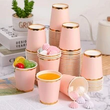 100 Count 9 Oz Light Pink Cups Disposable Coffee Cup Pink Party Paper Tableware For Wedding Holiday Picnic Birthday Party Bridal Favor Coffee Beverage Tea - Pink - View 2