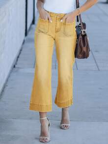 New Women's Cropped Washed Jeans, Fashionable And Sexy Trousers - Yellow - View 4