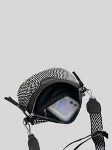 Bolso bandolera, riñonera y bandolera para el pecho con monedero para mujer, con detalles de pedrería, brillo y strass