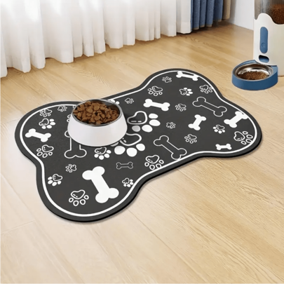 1pc Bone-Shaped Quick Dry Pet Feeding Mat With Anti-Slip Rubber Base - Diatomite Dog/Cat Bowl Mat, Essential Indoor Pet Accessory