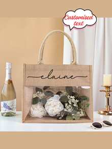 Bolso de yute personalizado con nombre - Regalo de boda/cumpleaños elegante, gran capacidad impermeable, versátil para viajes y almacenamiento para la playa, ir al trabajo, escuela (regalo personalizado para niños, niñas, damas de honor) - Multicolor - Ver 4