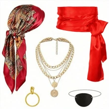 5 pièces Ensemble d'accessoires de costume de pirate, comprenant un chapeau de pirate pour femme, un foulard de pirate, une ceinture de taille de pirate, une décoration de combinaison et des couleurs variées pour Halloween