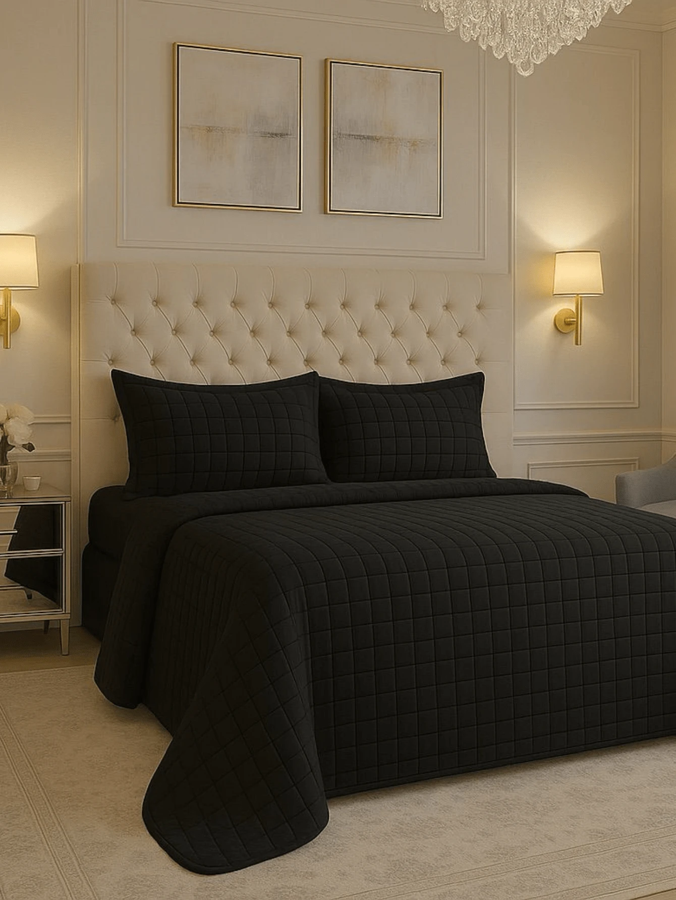 Queen Size Athenas 400 Thread Count Bedspread High Quality Embroidery Bed - 黑色 - View 1