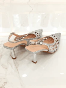RevReaL Woven-Pattern Slingback Heels - Elegant And Lightweight Party Wedding Summer Bohemian - Silver - View 3