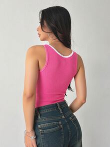 DUKEZA top de tirantes con escote de punto acanalado - Rosa fucsia - Ver 2