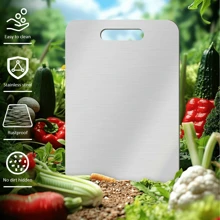 Planche à découper en acier inoxydable - Double face, résistante à la rouille, pour la viande, les fruits et les légumes - Tapis à découper de cuisine haut de gamme avec une hygiène améliorée