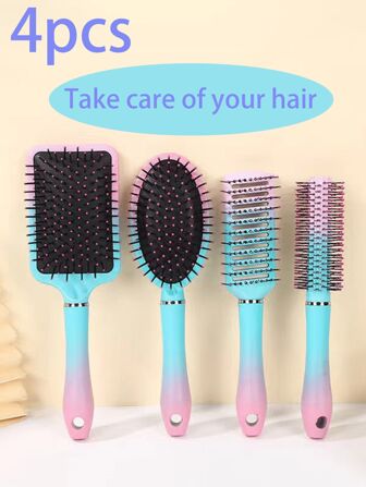 4-1pc Massage Comb, Lightweight Styling Comb, Multi-Functional Hair Comb, Including Hair Styling Comb, Straight Hair Comb, Air Cushion Comb, Round And Curly Hair Comb, Can Be Used For Both Dry And Wet Hair, Suitable For Both Men And Women, Dopamine Color, High Aesthetic Appeal, And Insect-Proof, Suitable For All Hair Types, Essential For Summer Travel