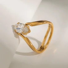 VKHK 1pc Luxury 18K Gold Plated Stainless Steel Rhinestone Zirconia Decor Multi-Layer Ring, Suitable For Women Daily Wear And Wedding, Gift - Diamond Ring - View 3