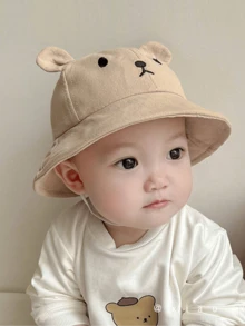 1 pieza Gorro de malla transpirable con diseño de oso para niños pequeños, estilo lindo y versátil para bebés e infantes, adecuado para usar en primavera y verano - Caqui - Ver 3