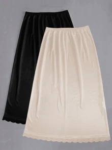 QING ROU 两件套舒适塑身吊带裙套装，纯色无缝吊带裙，撞色蕾丝边衬里，日常穿着塑身衣 - 彩色 - 查看 7