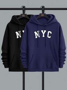 Kit 2 NY Cold Weather Blouse New York Men's Sweatshirt Hooded Sweatshirt With Pocket Kangaroo Warm Jacket - Màu xanh Cadet - Xem 1